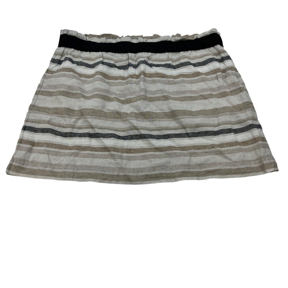 Ann Taylor Loft Linen Mini Skirt Multicolor Stripe Size Large Pockets New